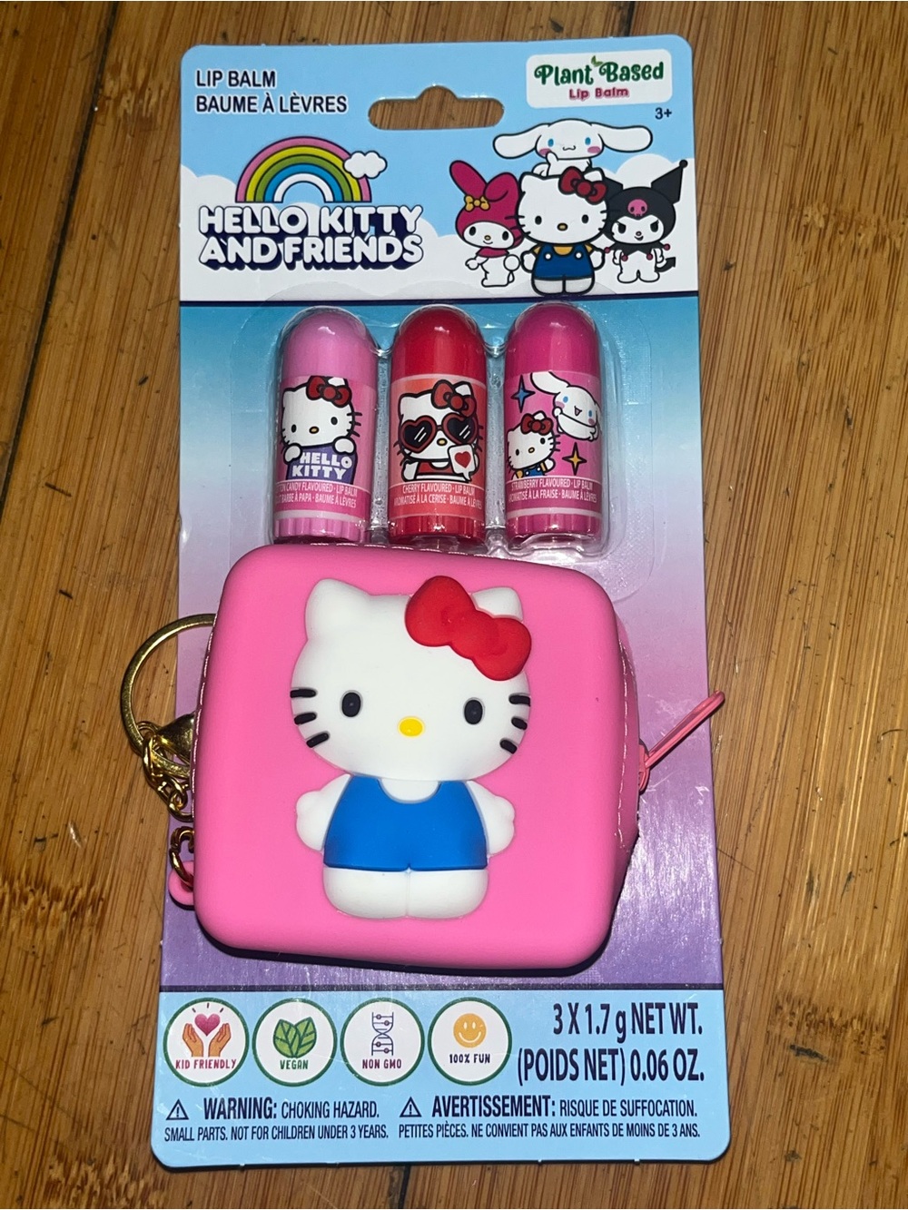 Hello Kitty Pink Lip Balm Trio with Squishy Keychain Pouch 3 Pack NEW